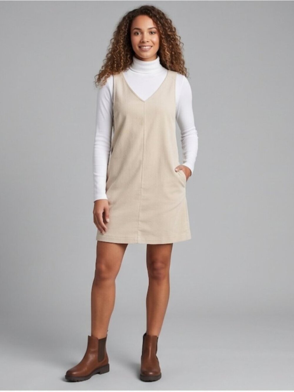Corduroy Solid Overall Dress Without Sweater